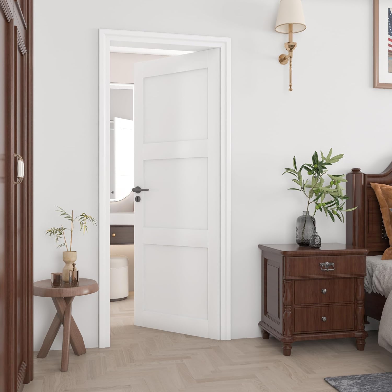 28"x 80" 3-Panel Interior Slab Door, Solid Wood French Door Slab DIY for Pantry Closet Laundry Bathroom White Pre-Finished Surface