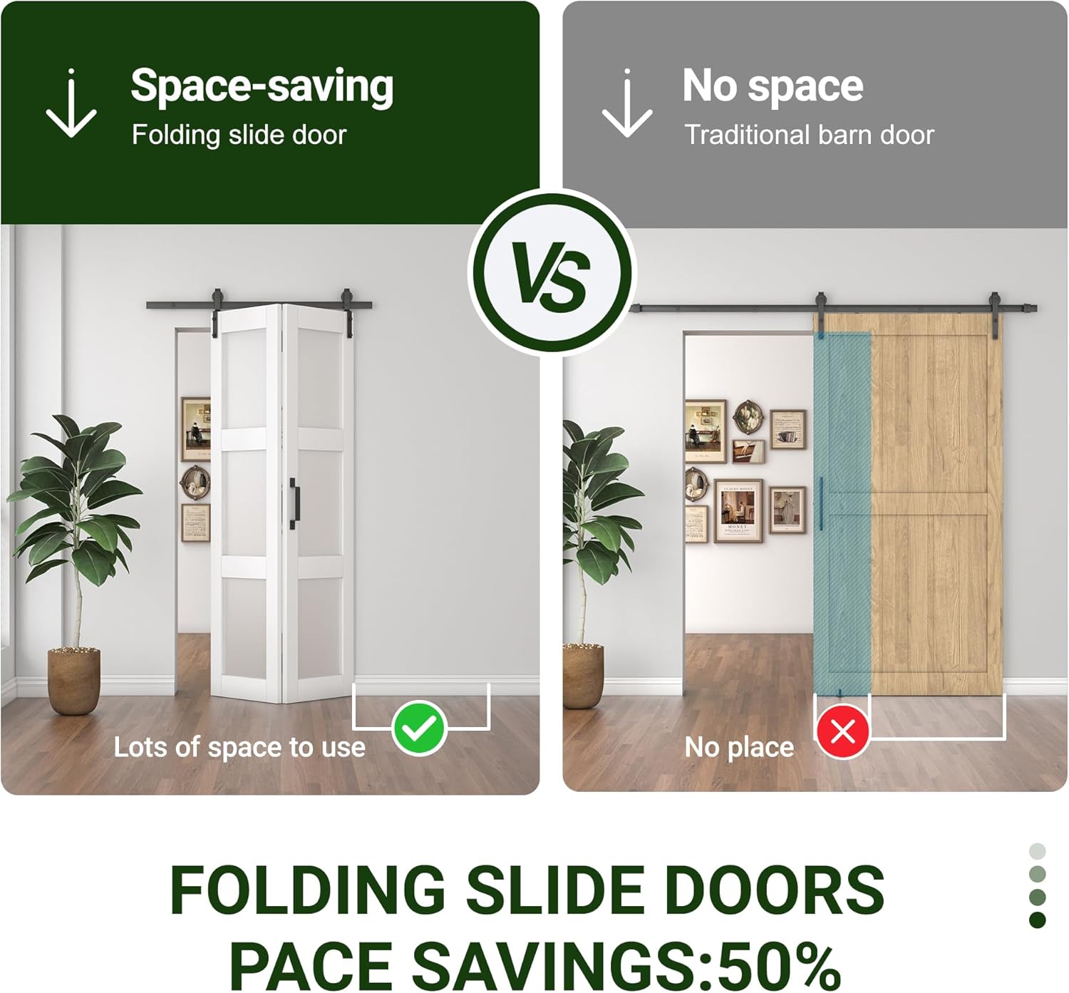 Bifold Frosted Glass Barn Door 48 in x 84 in (Double 24 inch) with 52" Hardware Track kit Included, Double Sliding Doors, Solid Wood, Waterproof PVC Surface, Easy Assembly, Save Space, White