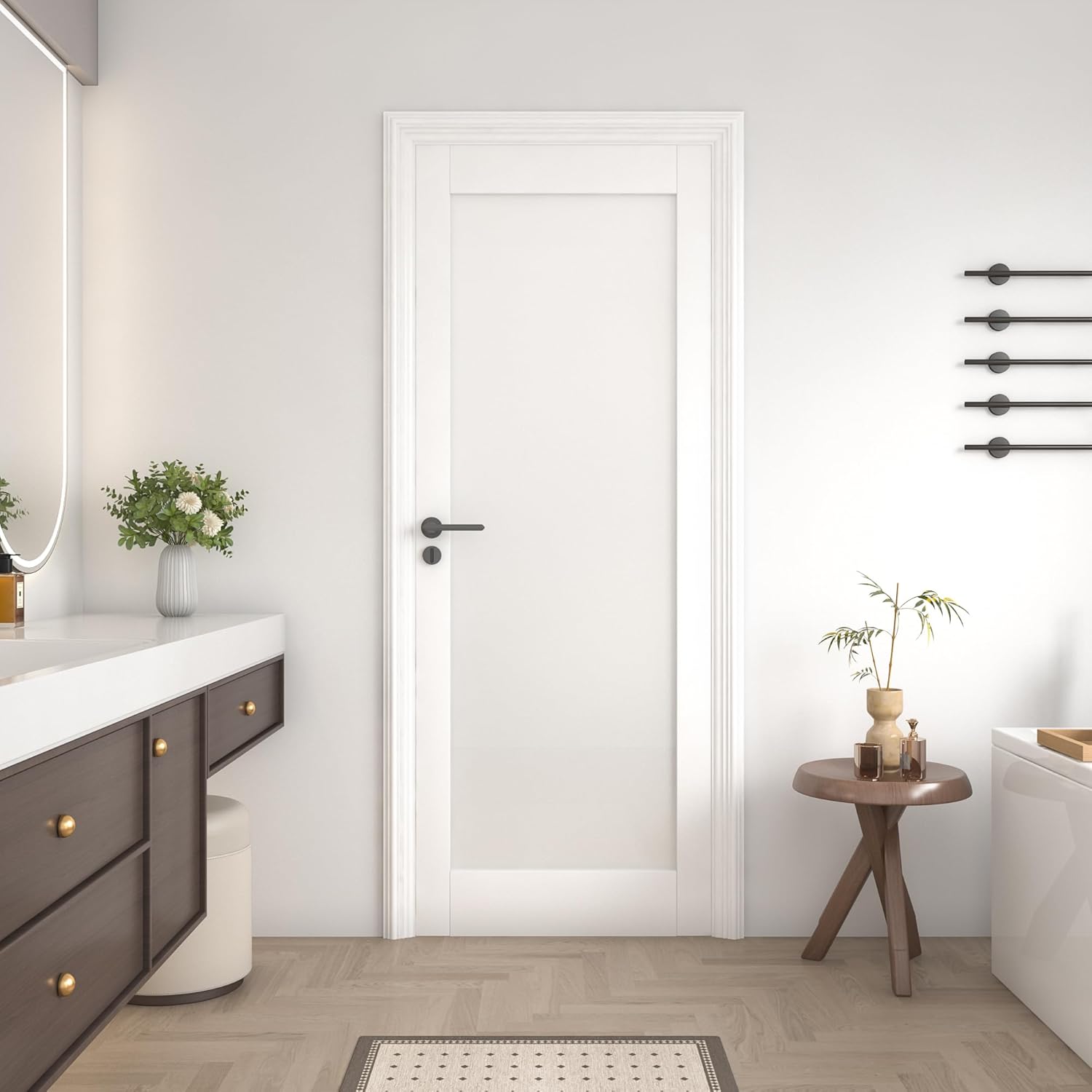 30"x 80" Frosted Glass Slab Door, 1-Panel Interior Doors Solid Wood French Door Slab DIY for Pantry Closet Laundry Bathroom White Pre-Finished Surface