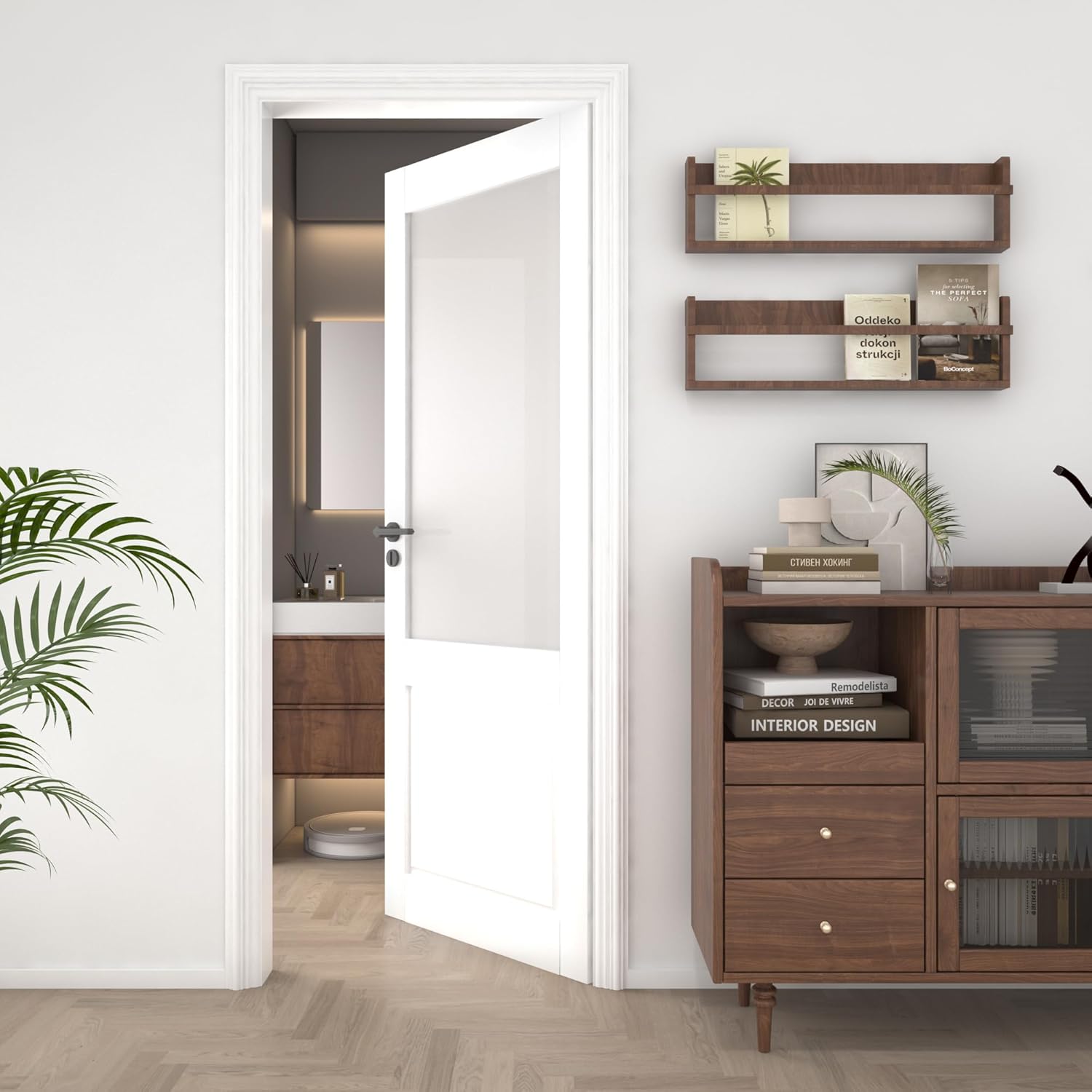 30"x 80" Frosted Glass Slab Door, Interior Doors Solid Wood French Door Slab DIY for Pantry Closet Laundry Bathroom White Pre-Finished Surface
