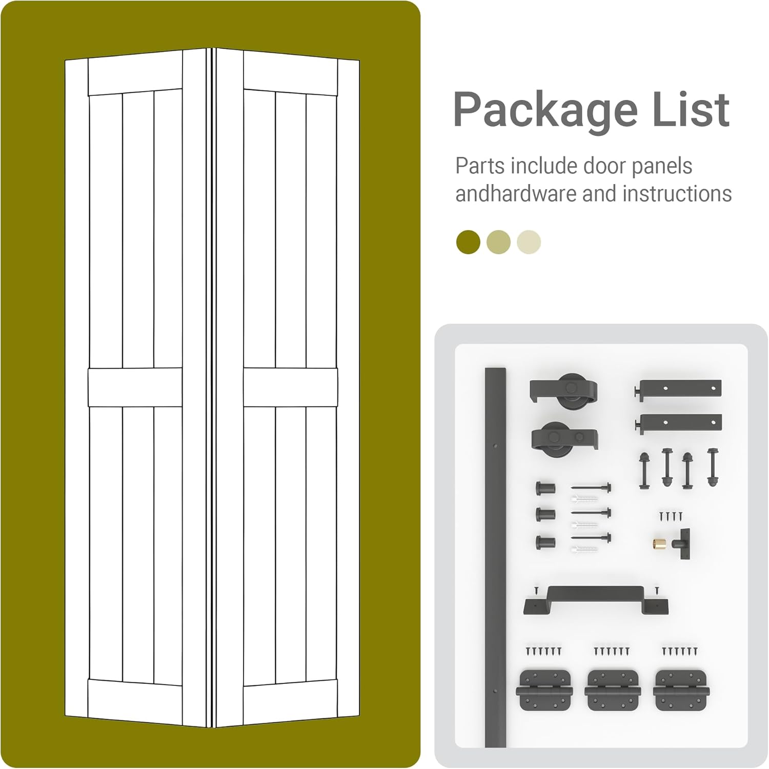 Bifold Barn Door 36 in x 84 in (Double 18 inch) with 40" Hardware Track kit Included, Double Bi-fold Sliding Doors, Solid Wood, Waterproof PVC Surface, Easy Assembly, Save Space, White