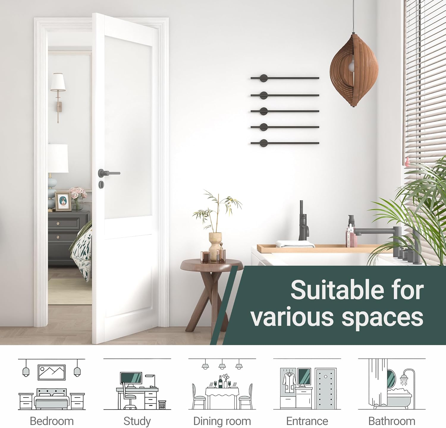 30"x 80" Frosted Glass Slab Door, Interior Doors Solid Wood French Door Slab DIY for Pantry Closet Laundry Bathroom White Pre-Finished Surface