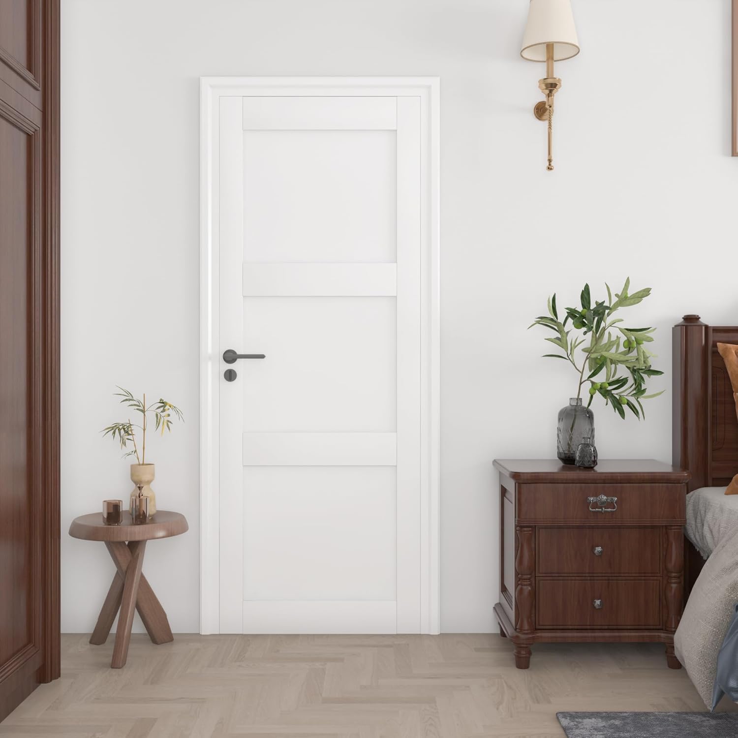 28"x 80" 3-Panel Interior Slab Door, Solid Wood French Door Slab DIY for Pantry Closet Laundry Bathroom White Pre-Finished Surface