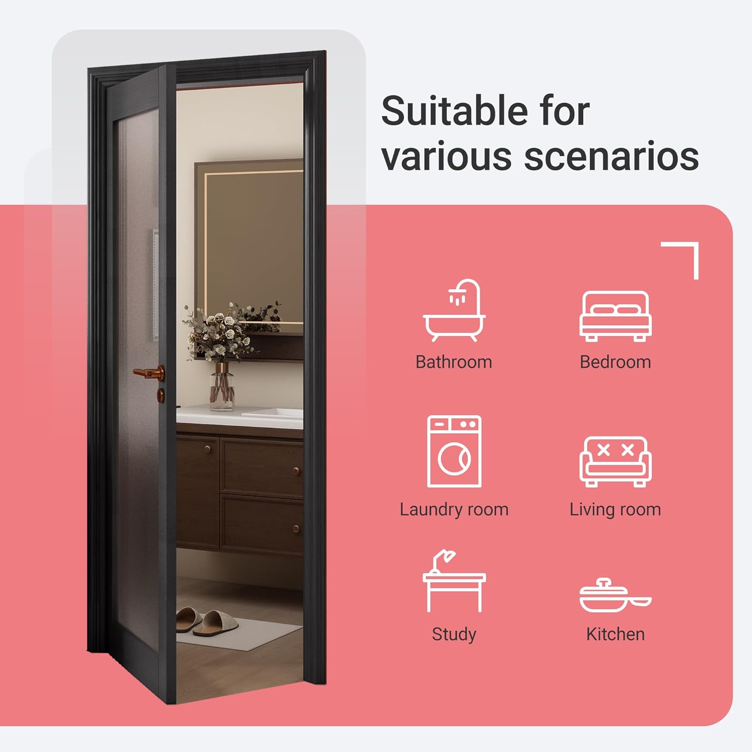 30" x 80" Frosted Glass Slab Door, 1-Lite Glass French Interior Door, Pre-Assembled Solid Wood Barn, Pocket Doors for Living Room Pantry Laundry Closet Bathroom Black Pre-Finished Surface w/o Hardware