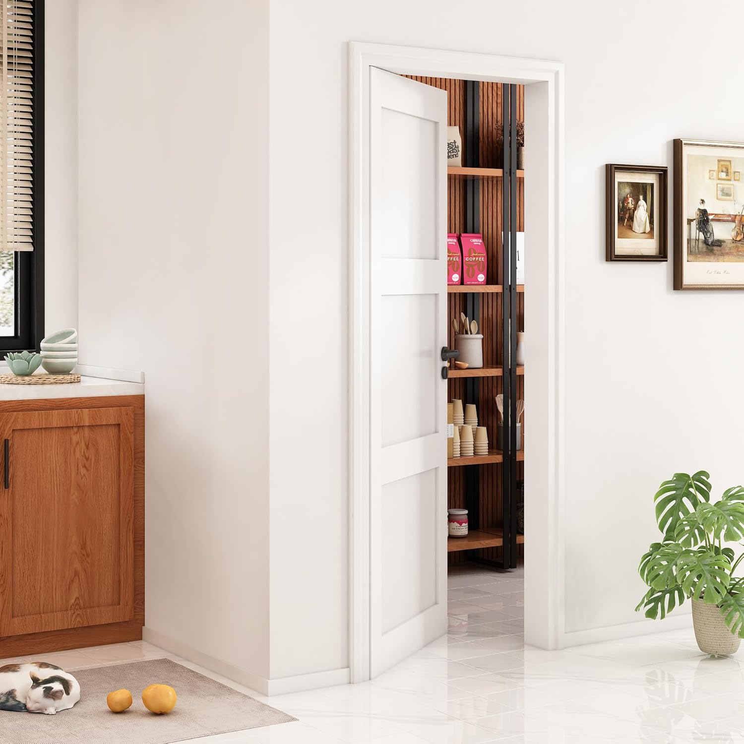 28"x 80" 3-Panel Interior Slab Door, Solid Wood French Door Slab DIY for Pantry Closet Laundry Bathroom White Pre-Finished Surface