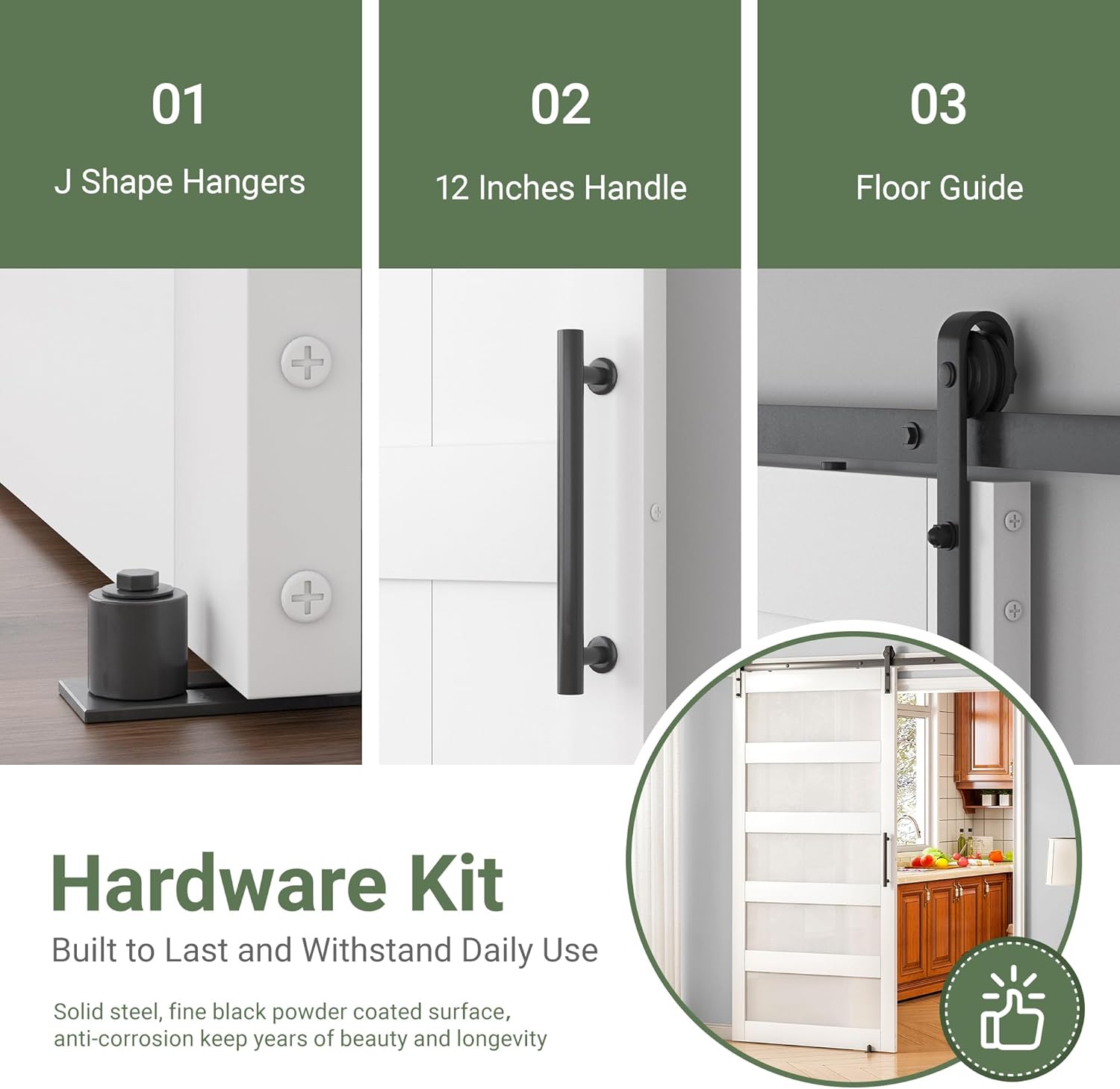 36 in x 84 in 5-Panel Glass Sliding Barn Door with 6.6FT Hardware Kit Floor Guide Included,Solid Wood Waterproof PVC Surface Pre-Drilled Holes Easy DIY,Frosted Glass for Bathroom White