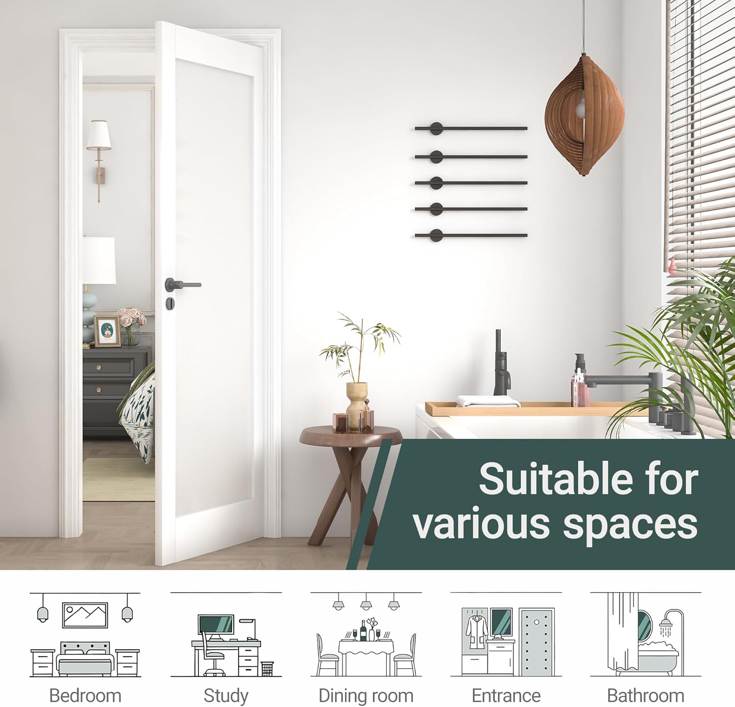 30"x 80" Frosted Glass Slab Door, 1-Panel Interior Doors Solid Wood French Door Slab DIY for Pantry Closet Laundry Bathroom White Pre-Finished Surface