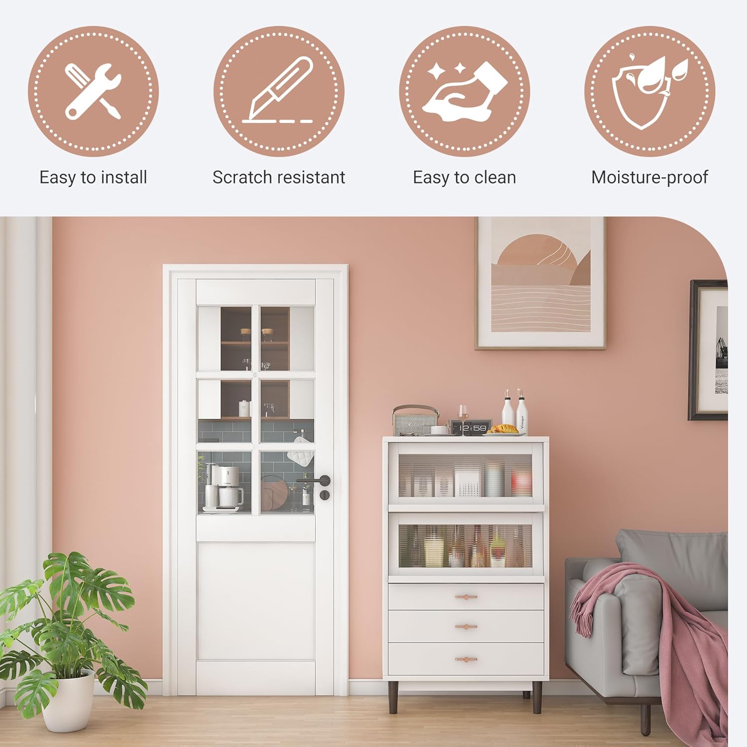 28" x 96" Clear Glass Slab Door, 6-Lite Glass French Interior Door, Pre-Assembled 1-Panel Solid Wood Barn, Pocket Doors for Living Room Pantry Laundry Closet White Pre-Finished Surface w/o Hardware
