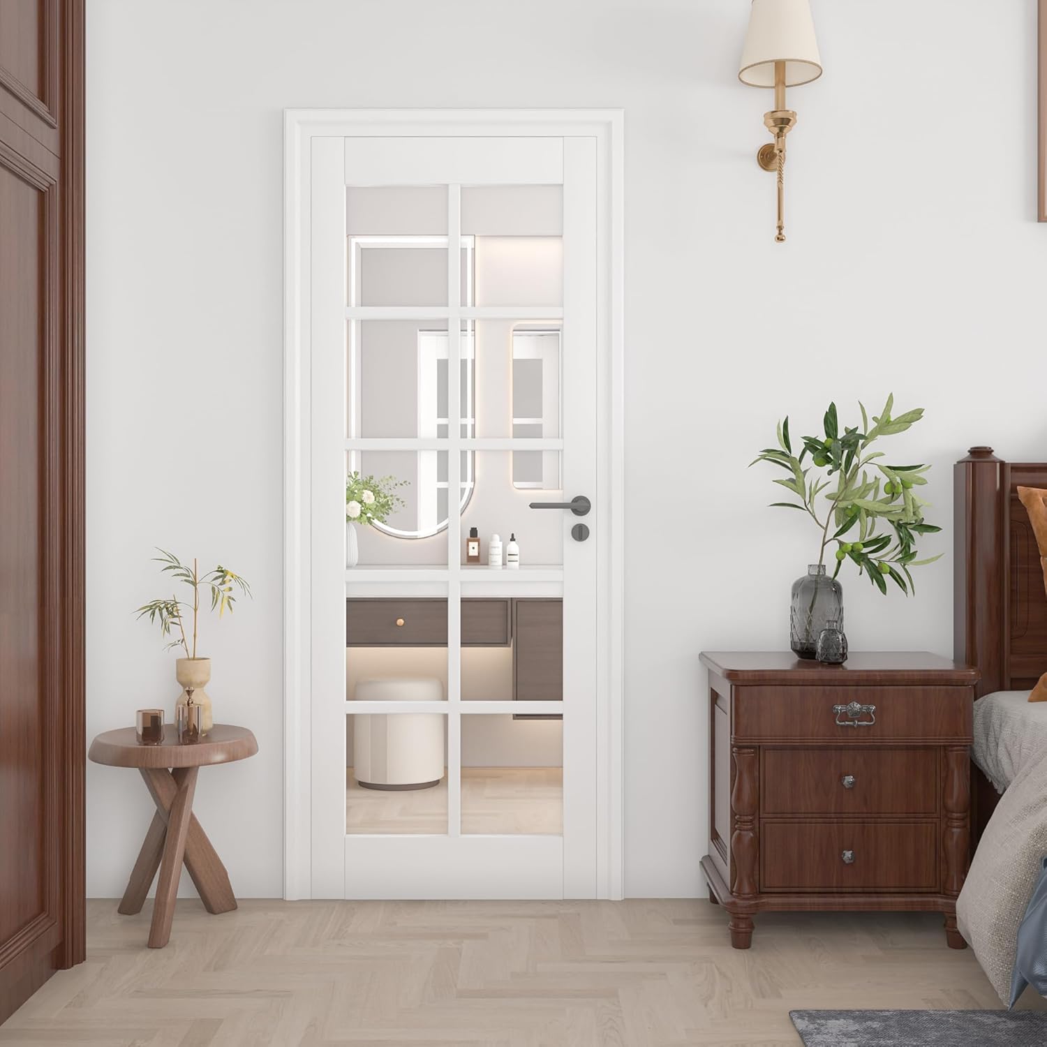 30"x 80" Clear Glass Slab Door, 10-Lite Interior Doors Solid Wood French Door Slab DIY for Pantry Closet Laundry Bathroom White Pre-Finished Surface
