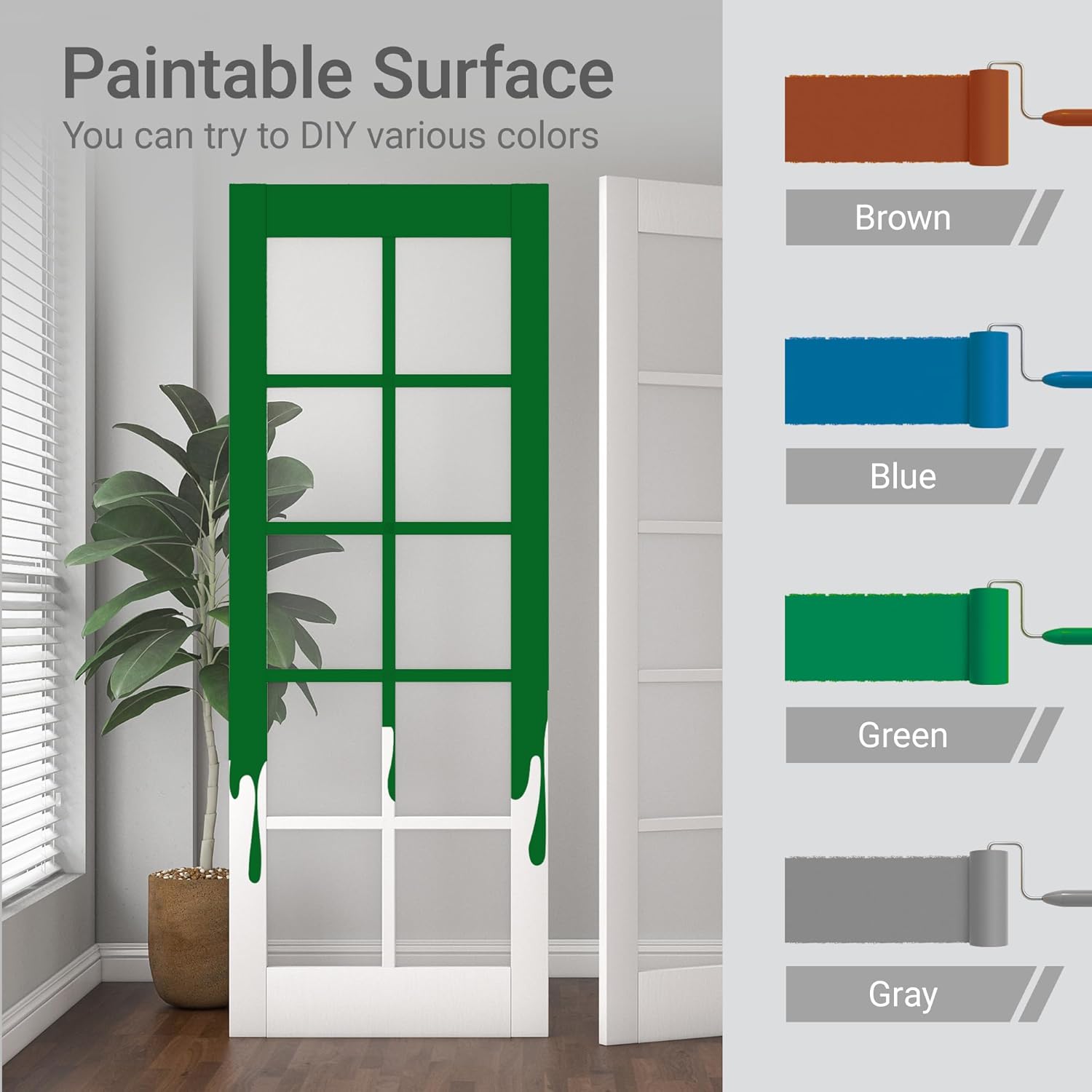 30"x 80" Clear Glass Slab Door, 10-Lite Interior Doors Solid Wood French Door Slab DIY for Pantry Closet Laundry Bathroom White Pre-Finished Surface