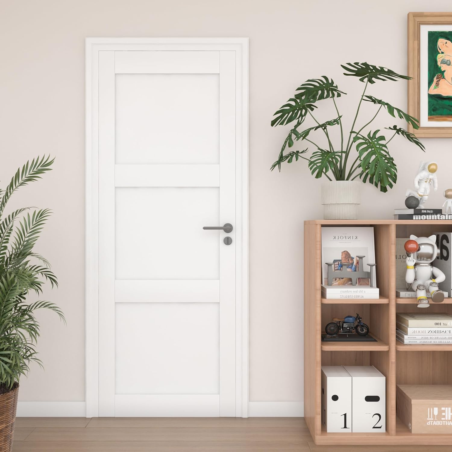 28"x 80" 3-Panel Interior Slab Door, Solid Wood French Door Slab DIY for Pantry Closet Laundry Bathroom White Pre-Finished Surface