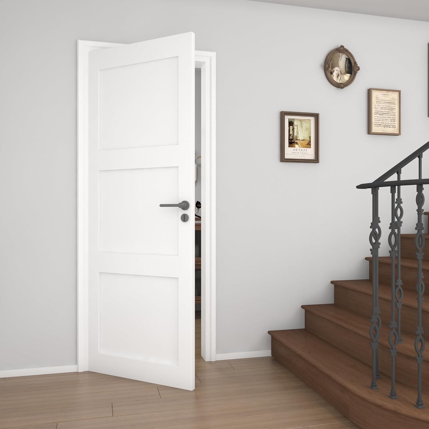 28"x 80" 3-Panel Interior Slab Door, Solid Wood French Door Slab DIY for Pantry Closet Laundry Bathroom White Pre-Finished Surface