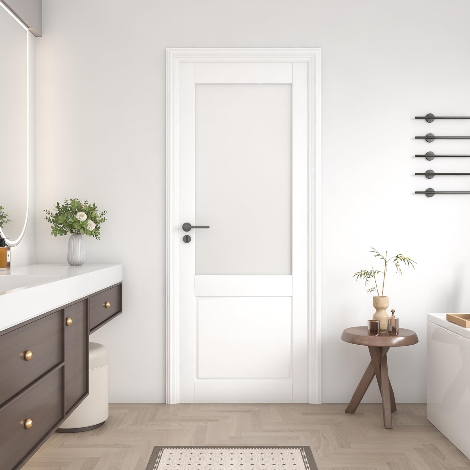 30"x 80" Frosted Glass Slab Door, Interior Doors Solid Wood French Door Slab DIY for Pantry Closet Laundry Bathroom White Pre-Finished Surface