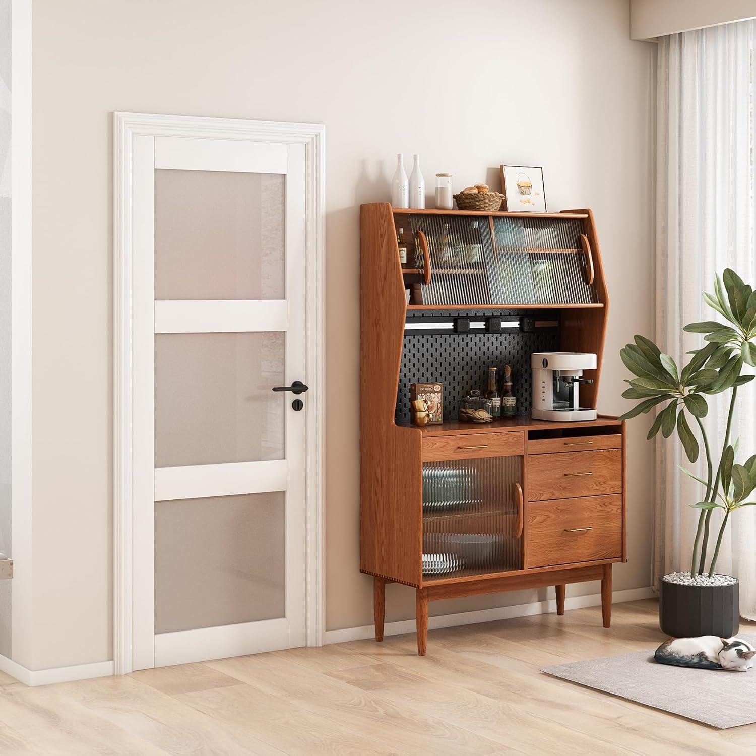 24"x 80" Frosted Glass Slab Door, 3-Panel Interior Doors Solid Wood French Door Slab DIY for Pantry Laundry Bathroom White Pre-Finished Surface