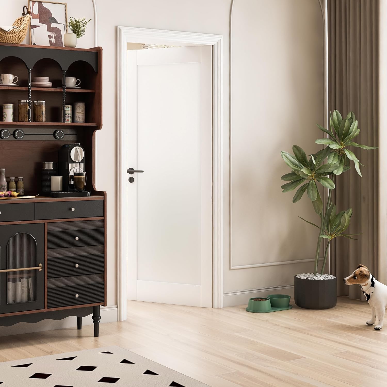 30"x 80" Frosted Glass Slab Door, 1-Panel Interior Doors Solid Wood French Door Slab DIY for Pantry Closet Laundry Bathroom White Pre-Finished Surface