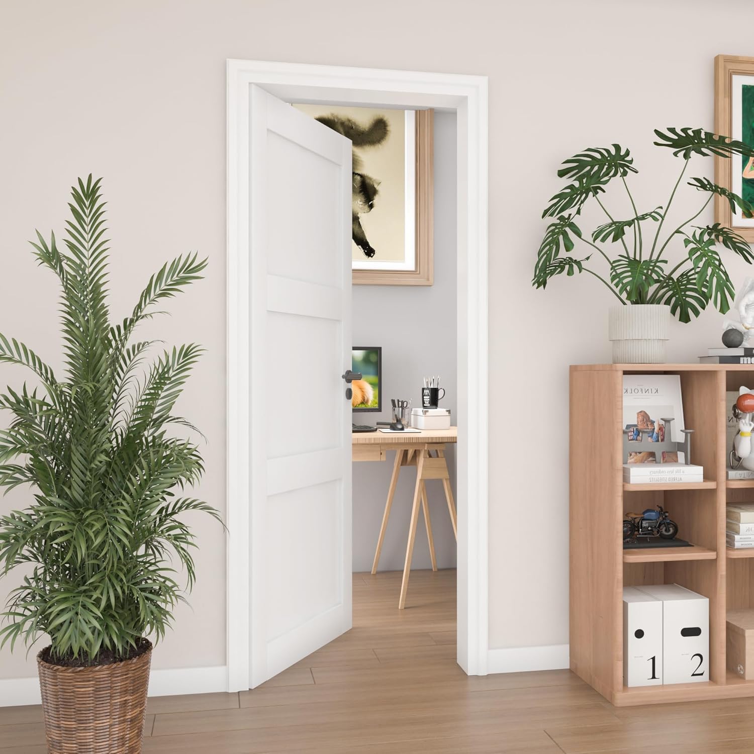 24"x 80" 3-Panel Interior Slab Door, Solid Wood French Door Slab DIY for Pantry Closet Laundry Bathroom White Pre-Finished Surface